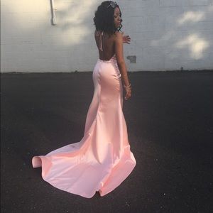 Light pink backless prom dress